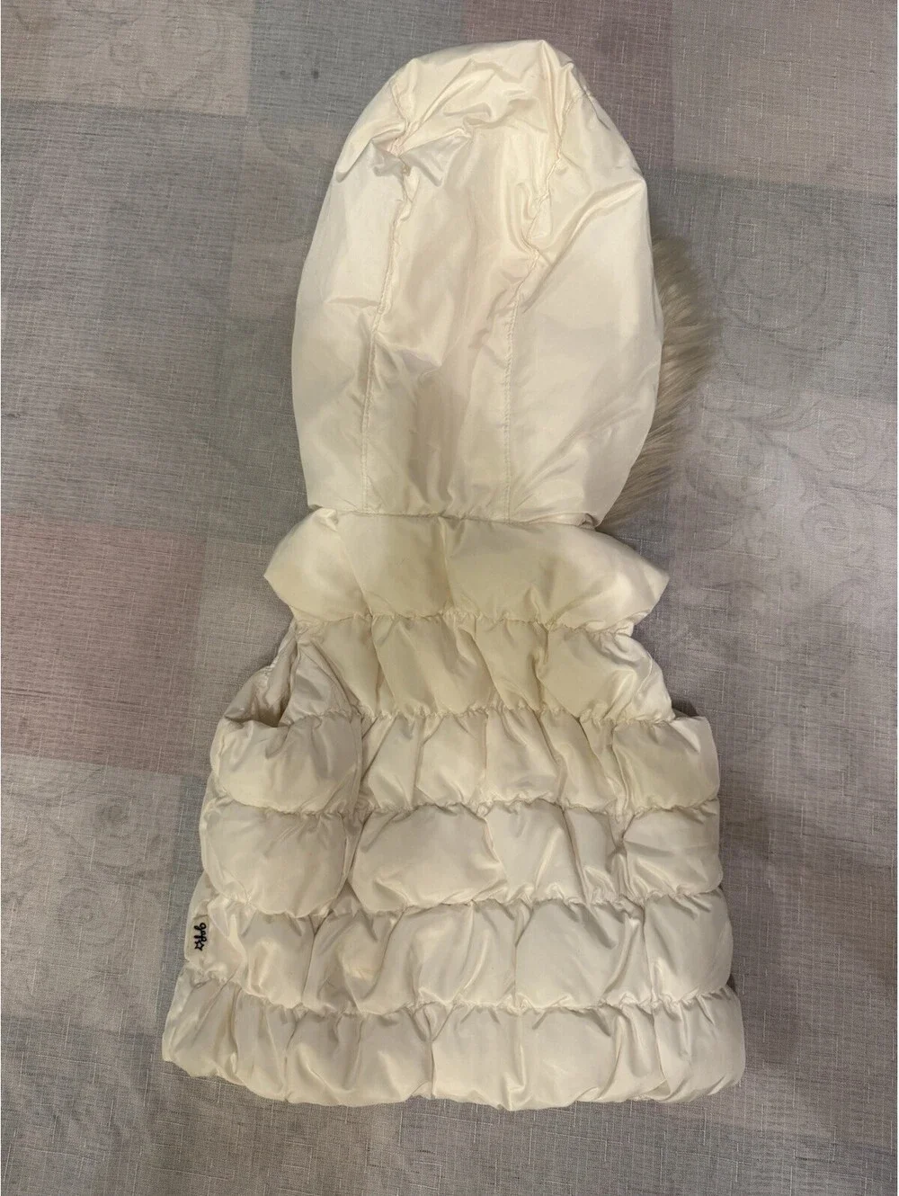 GapKids Girls XS 4-5 Ivory Puffer Vest Faux Fur Hood -000k1